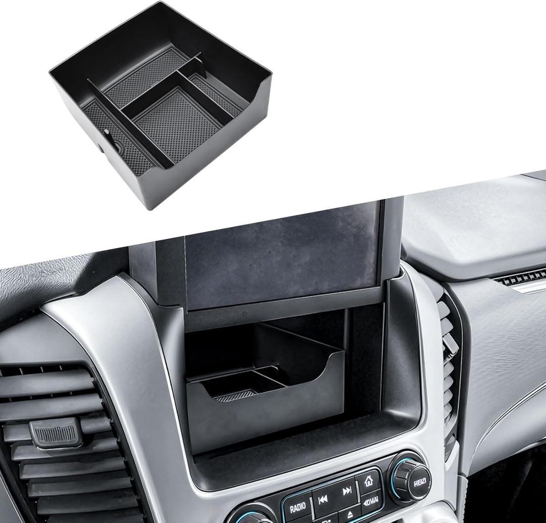 HGWEI Center Console Organizer Compatible with 2015-2020 GMC Yukon & 2015-2020 Chevrolet Suburban/Tahoe Accessories with Motorized Navigation Screen - Interior Dashboard Storage Tray for Small Items