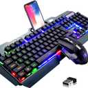 Wireless Gaming Keyboard and Mouse Combo,61 Key Rainbow Backlit Keyboard with Rechargeable 3800mAh,Mechanical Feel,Ergonomic,Quiet,Waterproof,RGB Mute Mice for PS4,Xbox One,Desktop,PC