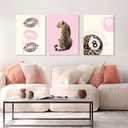 3Pcs Framed Leopard Wall Art Trendy Pink Lips With Bow Canvas Funky Cheetah Wall Decor Pictures Fashion Lucky 8 Ball Poster Prints for Dorm Bedroom Ready to Hang 16x24in