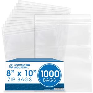 Spartan Industrial - 8 X 10 (1000 Count) Quart Clear Reclosable Zip Plastic Poly Bags with Resealable Lock Seal Zipper - 2 Mil