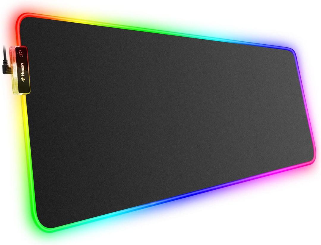 Hcman RGB Gaming Mouse Pad, Large Mousepad with Led Light, PC Gaming Accessories Black Keyboard Pad for Desk, Non-Slip Rubber Base XXL Big Mouse Mat for Gamer Boy Men Gift (31.5 X 12 Inch)