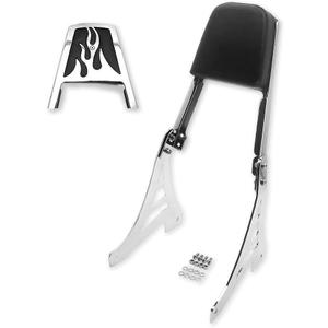 HTTMT MT146-F-CD Chrome Flame Backrest Sissy Bar With Leather Pad Compatible with 1995-2003 Harley Davidson Sportster 883 XL883 1200 XL1200