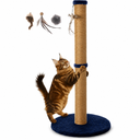 34-inch Tall Cat Scratching Post with Plush Base Cat Scratcher for Indoor Cat with Natural Sisal Rope,  Round Platform, Blue 