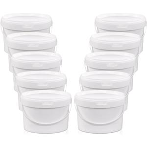 10 Pack White Plastic Bucket with Handle and Lid Food Storage Bucket Containers All Purpose Pail for Multipurpose Paint Water Art Crafts Projects Garage Organization (1 Gallon White)