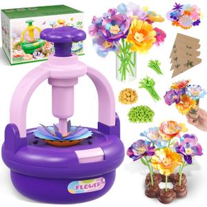 Arts and Crafts Kit for Kids Ages 4-8, Fabric Flower Bouquet Toys, DIY Flower Market Toys, Build Your Flower Bouquet, Educational Christmas Birthday Gifts for 3 4 5 6 7 8 9 Year Old Girls-Purple