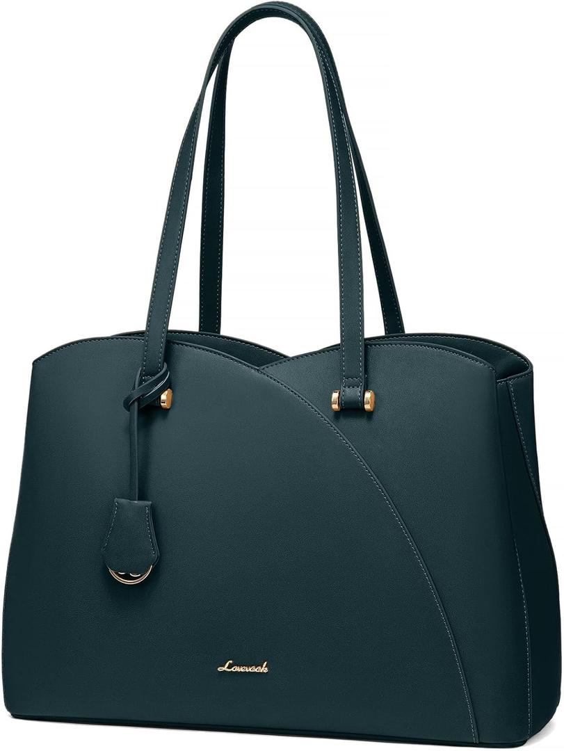 LOVEVOOK 17.3 Inch Laptop Bag for Women, Teacher Work Tote Bags Laptop Bag, Leather Computer Bag Large Purses Handbag Professional Briefcase, Teal
