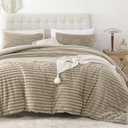 Smoofy Fluffy Queen Size Comforter Set 3 Pieces - Linen Fleece Fluffy Comforter Set, Luxury Fuzzy Queen Bedding Set, Soft Warm Queen Bed Set All Season, Heavy Faux Fur Comforter with 2 Pillow Cases