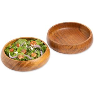 Acacia wood salad bowls set of 2 | Individual wooden bowls 8 x 2 inches (25 oz) | Use for salad, pasta, rice, acai, smoothie, soup, fruits, snacks