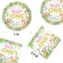Wild One Birthday Party Supplies for 40 Guests - 80 Pcs Jungle Safari Theme Disposable Plates & Napkins Set, 7" Floral Animal Plates and Napkins for Girl’s 1st Birthday,Baby Shower,Jungle Theme Party