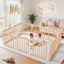 Wooden Baby Playpen, Natural Solid Wood Playpen, 66 x 45 x 24 inches