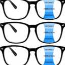 3 Pack Progressive Multifocal Reading Glasses for Women Men Blue Light Blocking Computer Glasses Spring Hinge Readers(3 pack black, 1.50)