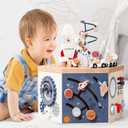 Wooden Activity Cube with Bead Maze, Space Activity Cube for Toddlers 1-3 Girls Boys Multi Play Educational Learning Montessori Cube Toddler Toy Wood Shape Color Sorter - FSC Certified
