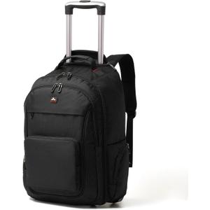 Rolling Backpack for Laptop 15.6 inch, Waterproof Travel Bag with Wheels, Business Carry on Luggage, Multi-compartments, Adjustable Aluminum Telescopic Handle, Black