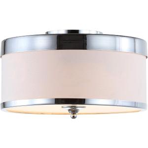 JONATHAN Y 15" Chrome/White 2-Light Iron Flush Mount, Modern Drum Ceiling Light with White Linen Shade, Glam Lighting for Hallway Bedroom Kitchen, UL Listed, LED Bulbs Included JYL9032A