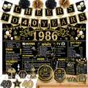 40th Birthday Decorations for Men Women, 106 PCS Back in 1986 Decorations, Vintage 40th Birthday Party Tableware Set for men,Backdrops,Card, Banner, Paper Poms,Hanging Swirl, Tableware for 24 Guests