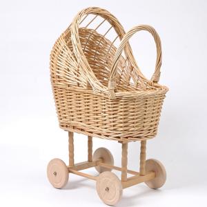 Decorative Wicker Carriage-Shaped Basket for Baby Shower Centerpieces - Woven Rattan Flower Basket, Vintage Willow Planter for Table Decor, Boho Party Decoration & Photography Prop, Large