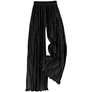 GORGLITTER Women's Silk Satin Wide Leg Pants Dressy Flowy Pleated Trousers Business Casual Work Palazzo Pants Casual,M