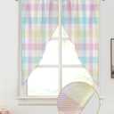 Happy Easter Swag Curtain Valance 36"x45" for Farmhouse Kitchen, Colorful Rainbow Plaid 2 Panels Rod Pocket Small Window Swag Valance Pair for Bedroom Living Room Bathroom Geometry Buffalo Checker
