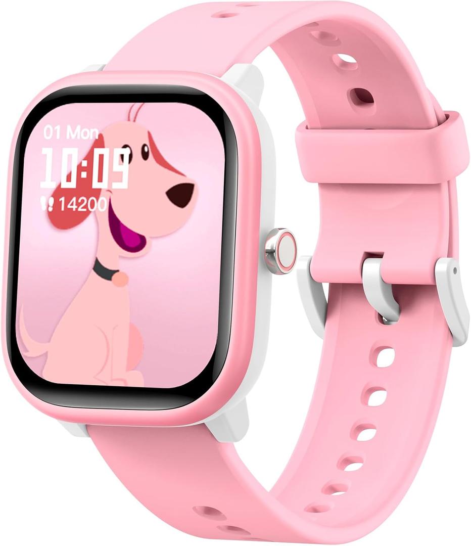 Kids Wach for Girls Boys 6-15 Year Old - Smart Watch for Kids 1.8" Fitness Tracker,No Phone needed,Pedometer Sleep Monitor Heart Rate Waterproof,Puzzle Game for Girls Boys Teens Birthday Gift (Pink)