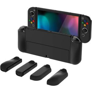 PlayVital AlterGrips Protective Slim Case for Nintendo Switch OLED, Ergonomic Grip Cover for Joycon, Dockable Hard Shell for Switch OLED w/Thumb Grip Caps & Button Caps (Black)