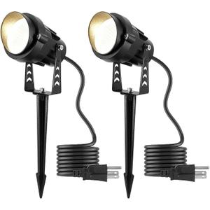 Warm White Spot lights Outdoor, 12W 3000K Landscape Spot Lights, IP65 Waterproof Garden Lighting, Metal Case COB LED Lights for Lawn Lamp US 3- Plug Yard Christmas Decoration with Stakes(2 Pack)