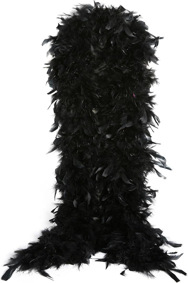 THARAHT Chandelle Feather Boa 19 Color-38g/55g100g 2Yard Dancing Wedding Party Halloween Costume Decoration Feathers boa (Black)