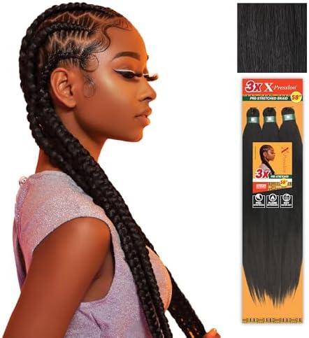 Sensationnel X-pression prestretched braiding hair - 3x braid 58 inch all kanekalon flame retardant synthetic braid for box braids and twists (7 pack, 1B OFFBLACK)