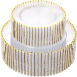 supernal 100pcs Clear Plastic Plates with Gold Beads-Clear and Gold Plastic Plates Disposable Heavy Duty-50 Dinner Plate 10.25inch and 50 Dessert Plate 7.5inch for Wedding,Birthday,Bridal Showers