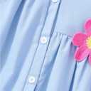 Girl's Cute 3D Floral Tank Dress Button Down Collar Sleeveless Flared Short Dresses (Blue)