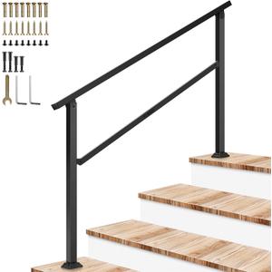VIVOSUN Outdoor Handrail, 4 Step Stair Handrail, 54" x 36" Fits 1 to 4 Steps, Wrought Mattle Iron Handrail for Concrete Steps, Porch Steps, One-Step Assembly, Black