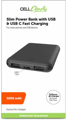 CellCandy Fast Charging Power With USB 5000 MAh