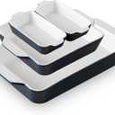 Sweejar Ceramic Bakeware Set of 4, Casserole Dishes for Oven, Rectangular Baking Dish with Handles, Lasagna Pans Deep for Cooking, Gratin, Roasting, Banquet and Daily Use (Navy)