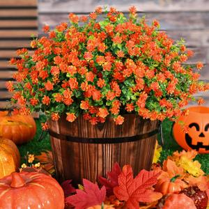 Fall Decor, Fake Mums, 12 Bundles Fall Flowers, UV Resistant Artificial Mums for Outdoors, Faux Mums for Outside, Fall Flowers Plants Artificial for Decoration For Home Porch Thanksgiving, Red Orange