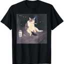 Funny Smoking Cat Meme T-Shirt, Size L