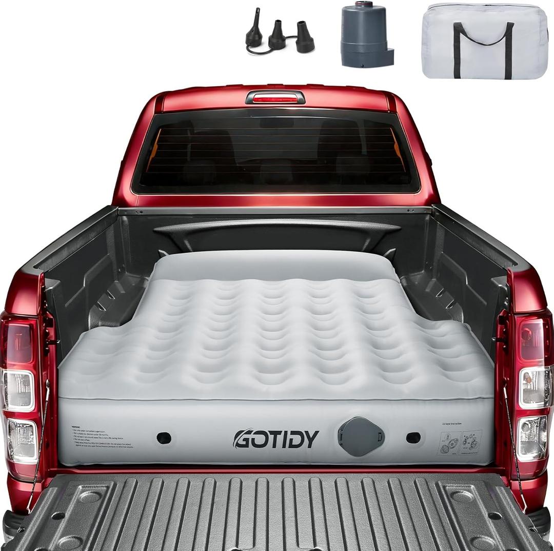 Truck Bed Mattress 5-5.5ft for Mid-Size Pickup, Fabric Texture Truck Bed Air Mattress Customized for Tacoma, Gladiator, Colorado, with Detachable Air Pump, for Truck Bed Camping, Road Trips & Travel