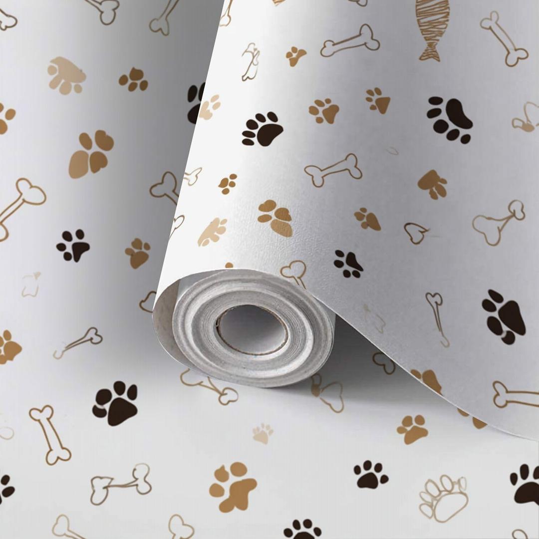 Peel and Stick Wallpaper Wall Decor Contact Paper Removable 17.7"x118.1" Wall Paper Cute Paw Prints Bones Warm Earth Tones for Classroom Bedroom Desk Cabinets Drawers Kitchen