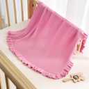 Ruffle Knit Blanket for Baby - 100% Luxury Soft Cotton Knit Warm Cozy Cuddle Stroller Crib Blanket for Newborns, Infants, & Toddlers (Rose Pink)