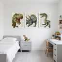 Ovczax 3 Pieces Dinosaur Canvas Wall Art - Tyrannosaurus Rex, Triceratops, Velociraptor Decor For Kids Room Game Room, Living Room, Bedroom 24" x 16"