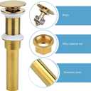 Bathroom Sink Drain, Gold Drain Stopper Bathroom Sink Without Overflow,Pop Up Drain Assembly with Detachable Strainer Basket,Built-in Anti-Clogging Strainer,Stainless Steel