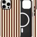 Magnetic for iPhone 14 Pro Case Cute Stripes Phone Case, Shockproof Slim TPU and Hard PC Protective Phone Cover Compatible with MagSafe Designed for Women Girls, Brown