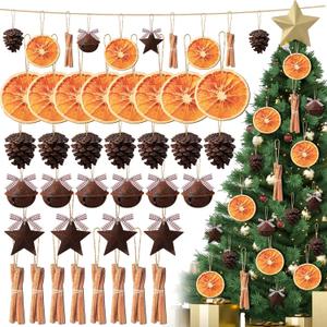96 Pcs Christmas Tree Decorations Christmas Dried Orange Slice Ornaments Sleigh Bells Stars Pine Cones Cinnamon Farmhouse Hanging Ornament for Xmas Tree