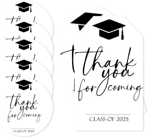 Pack Of 3 Vodbok Graduation 2025 Stickers - 40 Pcs (20 Round, 20 Rectangular) - 'Thank You for Coming' - Class of 2025 - Black