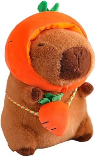 RichRabbit Cute Capybara Plush Capibara Stuffed Animal Plushies Toys Hugging Gifts for Kids Brown Plush Wear Carrot Hat Soft 9 inch