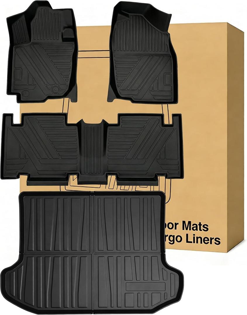 RAV4 Floor Mats ＆ Cargo Liners Compatible with 2006-2012 Toyota RAV-4，All Weather Protection Waterproof Durable Anti-Slip Odorless Custom-fit TPE Cargo Trunk Tray Floor Liner Set
