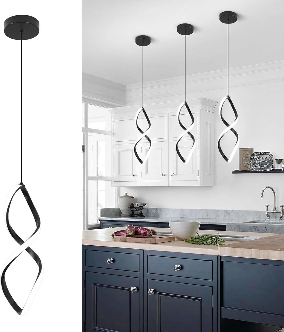 Modern Pendant Lights Kitchen Island,5500K Black Led Pendant Light Fixtures Over Island, Adjustable Led Kitchen Island Pendant Lighting for Kitchen Bedroom Dining Room Sink, 1 Pack