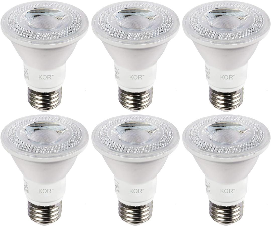 KOR (Pack of 6) LED PAR20 Light Bulbs, 8W (Replaces 50W 50PAR20), E26 Base, Waterproof Indoor/Outdoor Use, UL & Energy Star (5000K Day-Light)