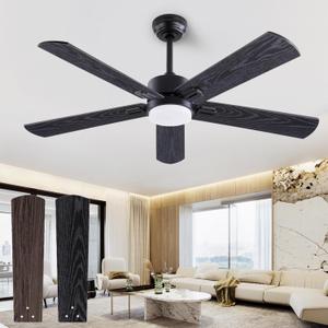 52" Ceiling Fans with Light and Remote,Farmhouse 5 Blades Quiet Reversible DC Motor Ceiling Fans for Modern Indoor/Outdoor/Patio/Living Room/Bedroom(Black/Walnut) (52 inch)