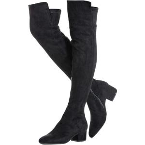 Mtzyoa Women Over The Knee Boots Suede Thigh High Low Block Heel Stretch OTK Walking Comfort (7.5, Black/2 Inch Heel)