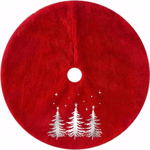 Christmas Tree Skirt 24 inch for 4Ft Tree Luxurious Velvet Xmas Tree Skirt Christmas Silver Christmas Trees Pattern Village Decorations Home Hoilday Decor(Red, 24")