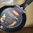 OXO Obsidian 10" Carbon Steel Frying Pan, Pre-Seasoned Skillet, Builds Natural Nonstick with Use, Induction Ready, Oven Safe, Removable Silicone Handle